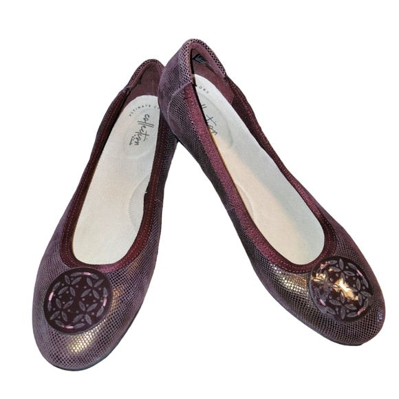 Clark's, Gracelin Lola, Medallion Flat, Maroon/Metallic, Women's size 10 Medium - Picture 2 of 5